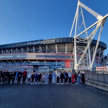 School group outside Principality Stadium
